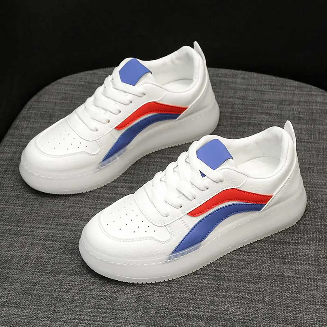 White blue color stripe shoe sneaker