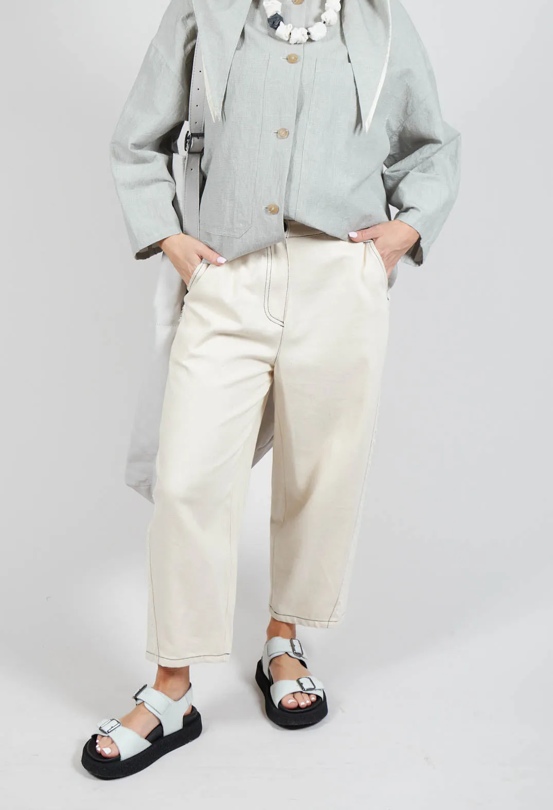 Wide Leg Cropped Trousers in Cream