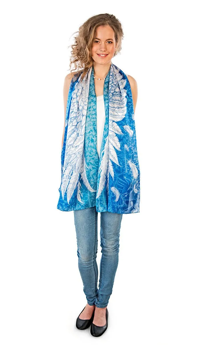 Wings of an Angel pure silk-satin scarf/wrap. Blue version.