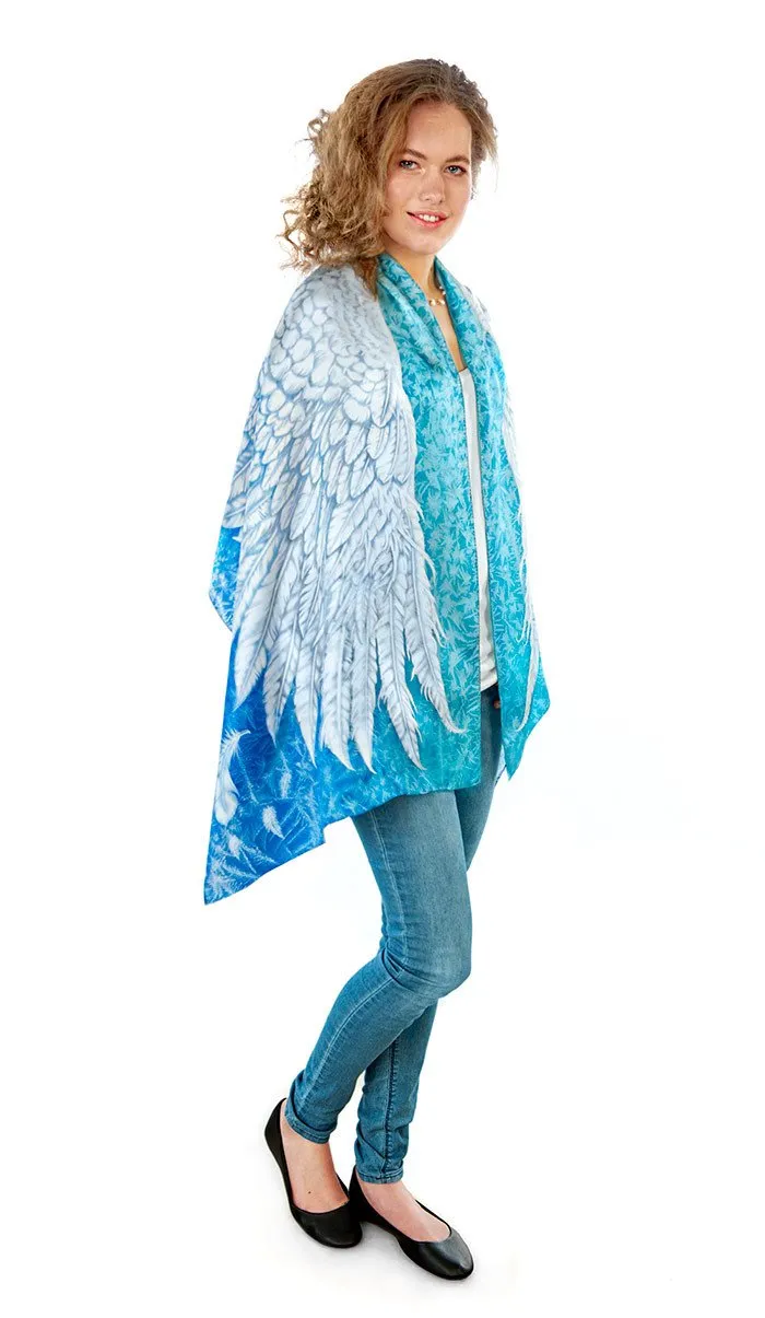 Wings of an Angel pure silk-satin scarf/wrap. Blue version.