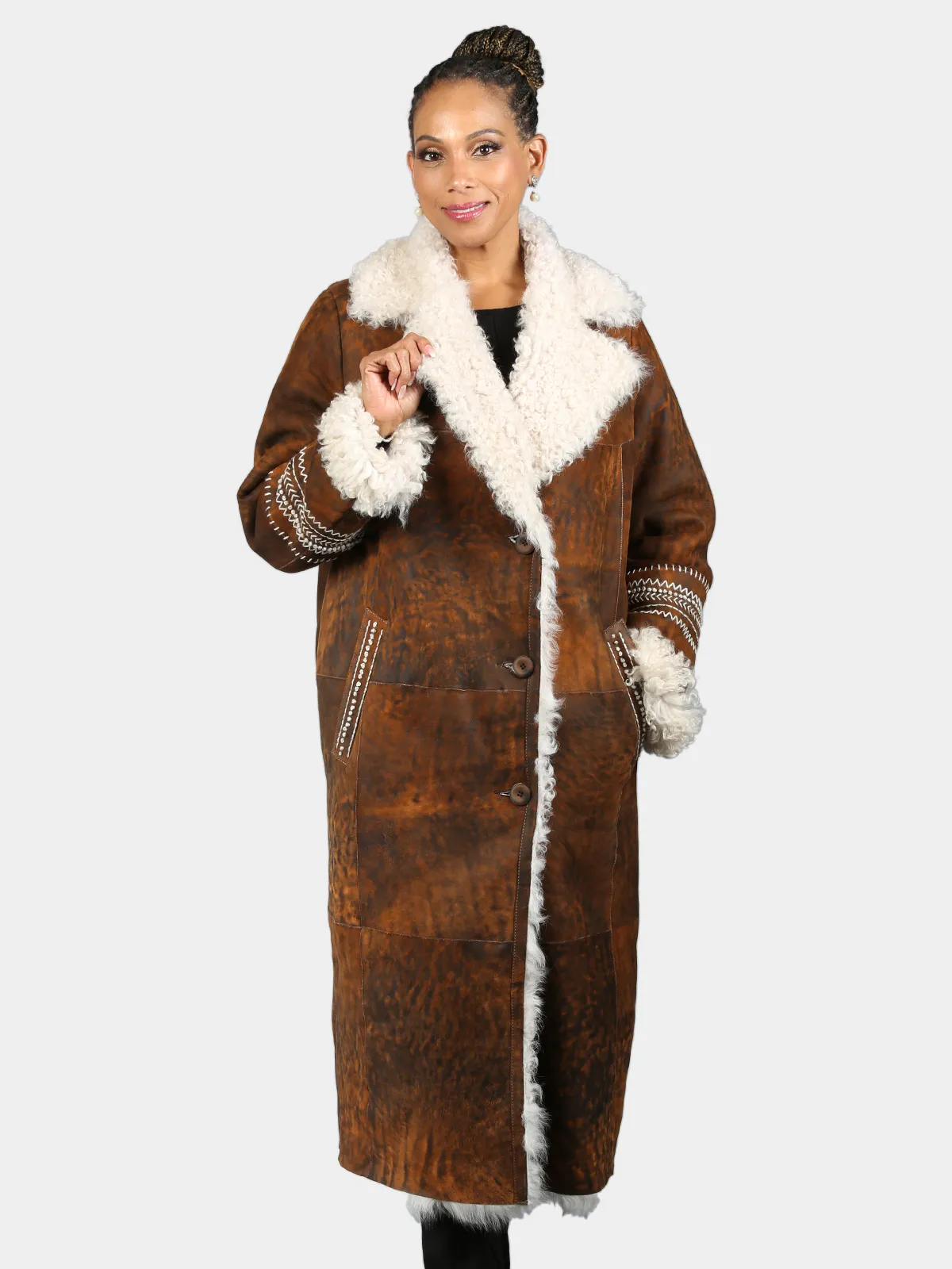 Woman's Chestnut Haze Tigrado Lamb Shearling Coat - Day Furs