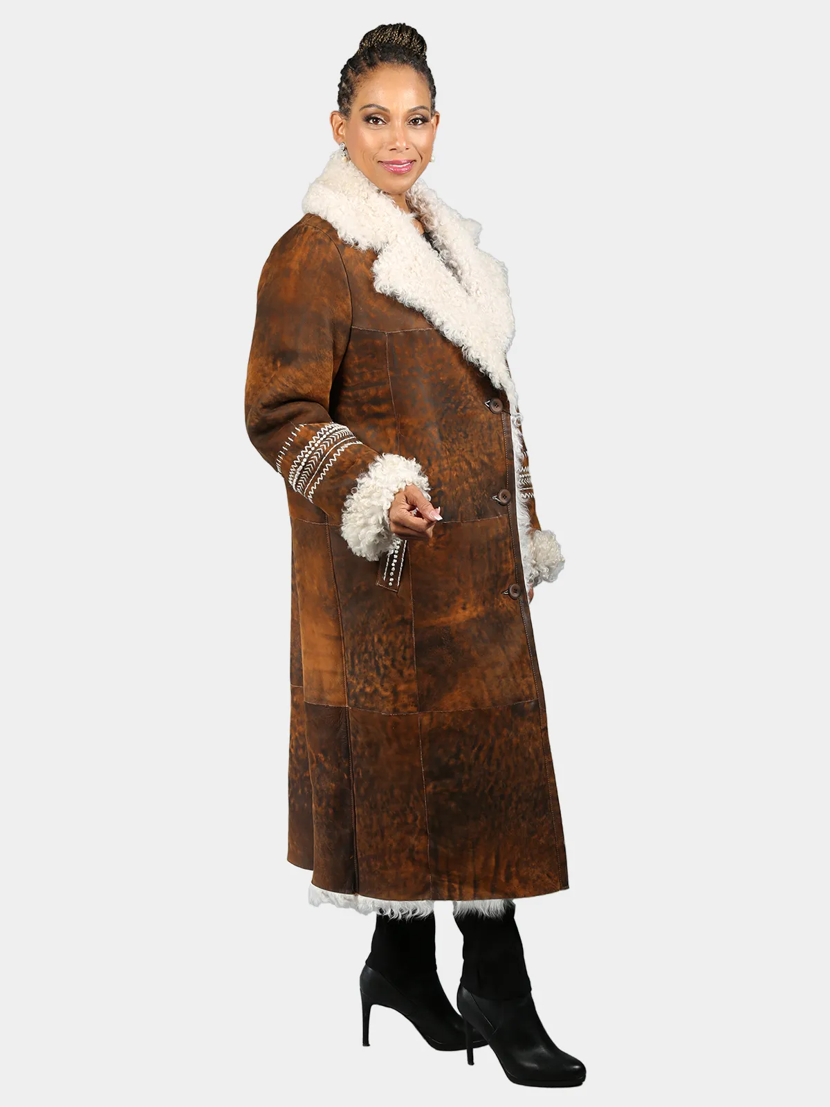 Woman's Chestnut Haze Tigrado Lamb Shearling Coat - Day Furs