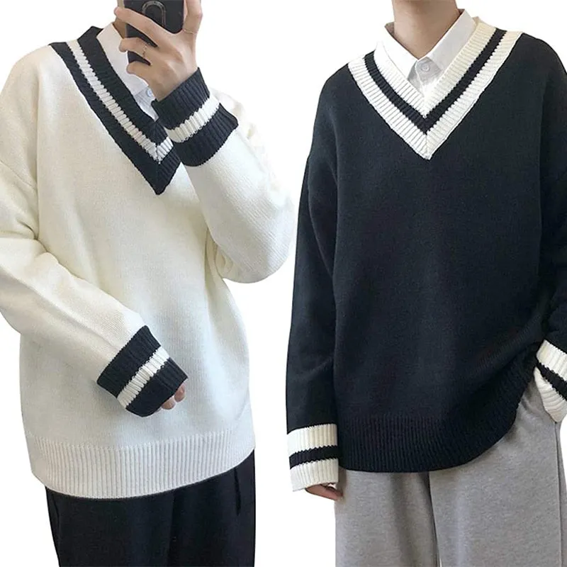 Xituodai 2022 New Man Oversized Sweater Contrast Color Big V-Neck Knitwear Autumn Winter Clothing Jumper Men Casual Knitted Pull