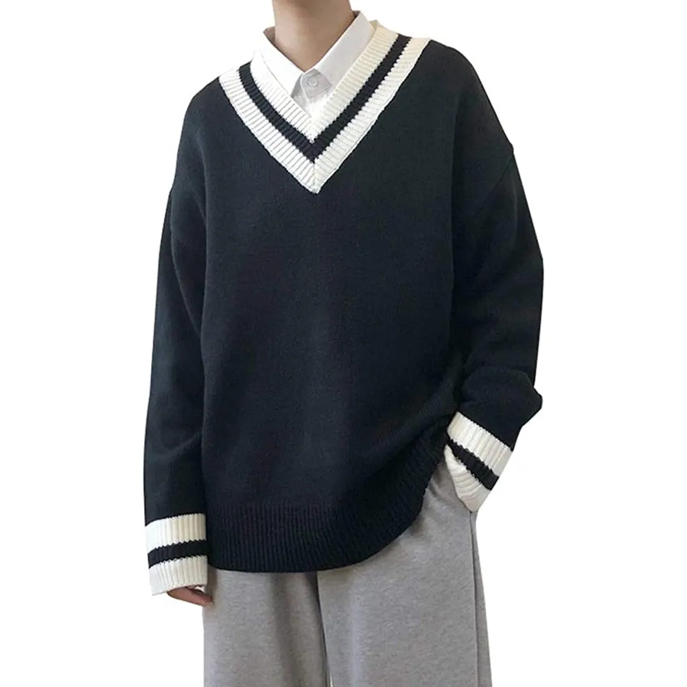 Xituodai 2022 New Man Oversized Sweater Contrast Color Big V-Neck Knitwear Autumn Winter Clothing Jumper Men Casual Knitted Pull