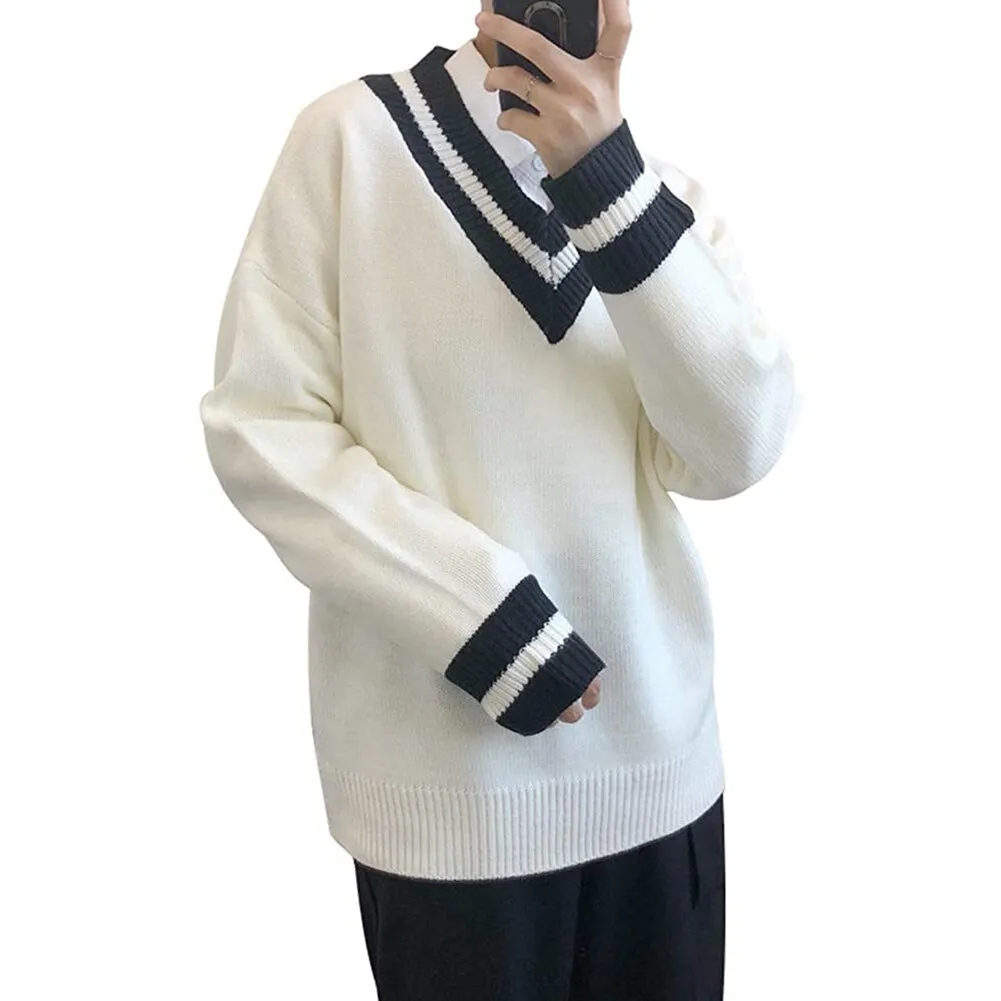 Xituodai 2022 New Man Oversized Sweater Contrast Color Big V-Neck Knitwear Autumn Winter Clothing Jumper Men Casual Knitted Pull