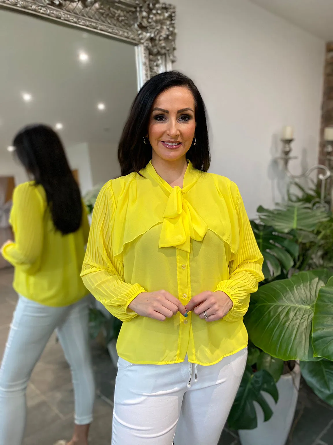 Yellow Pleated Sleeve Blouse Diana