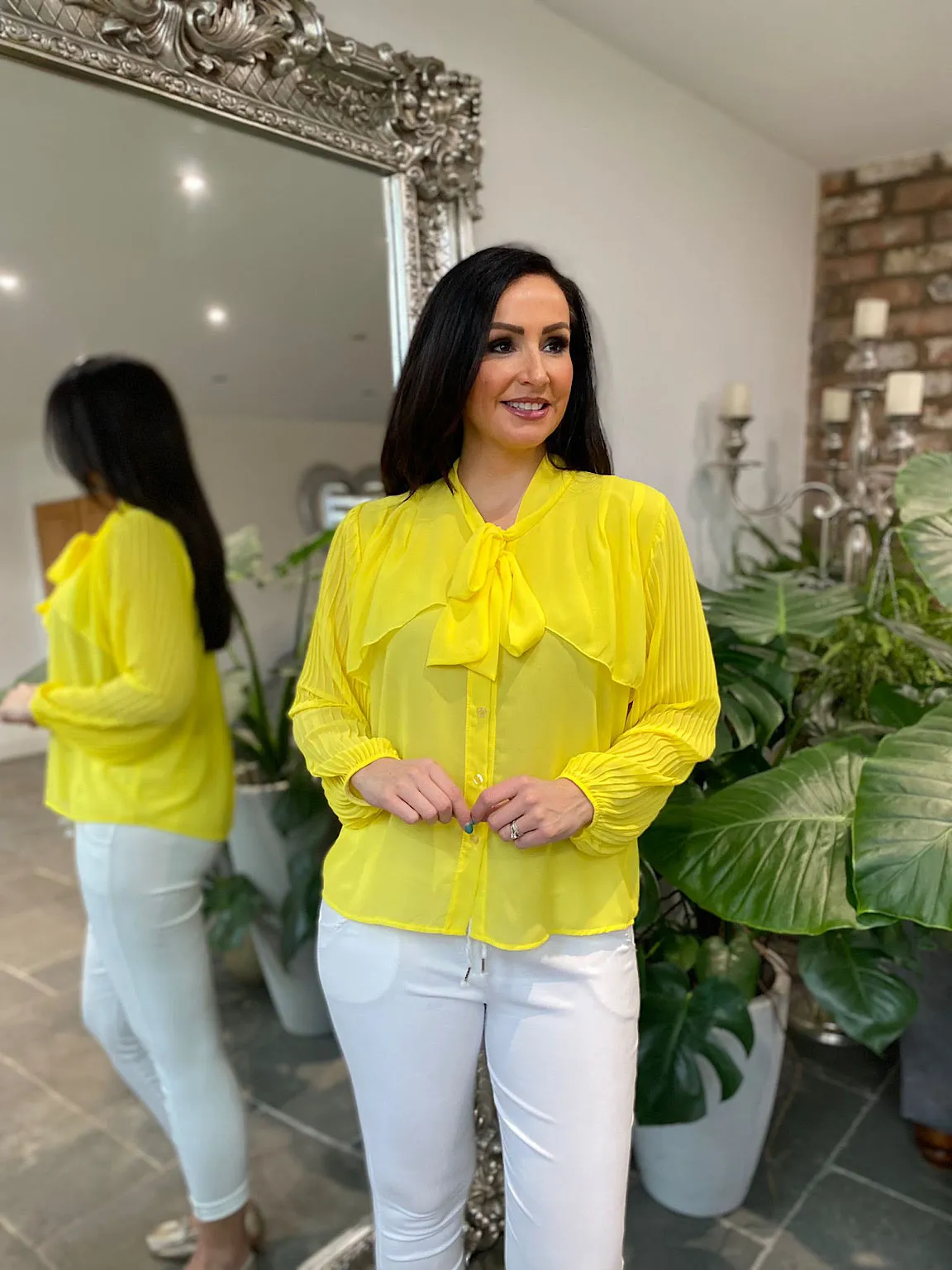 Yellow Pleated Sleeve Blouse Diana