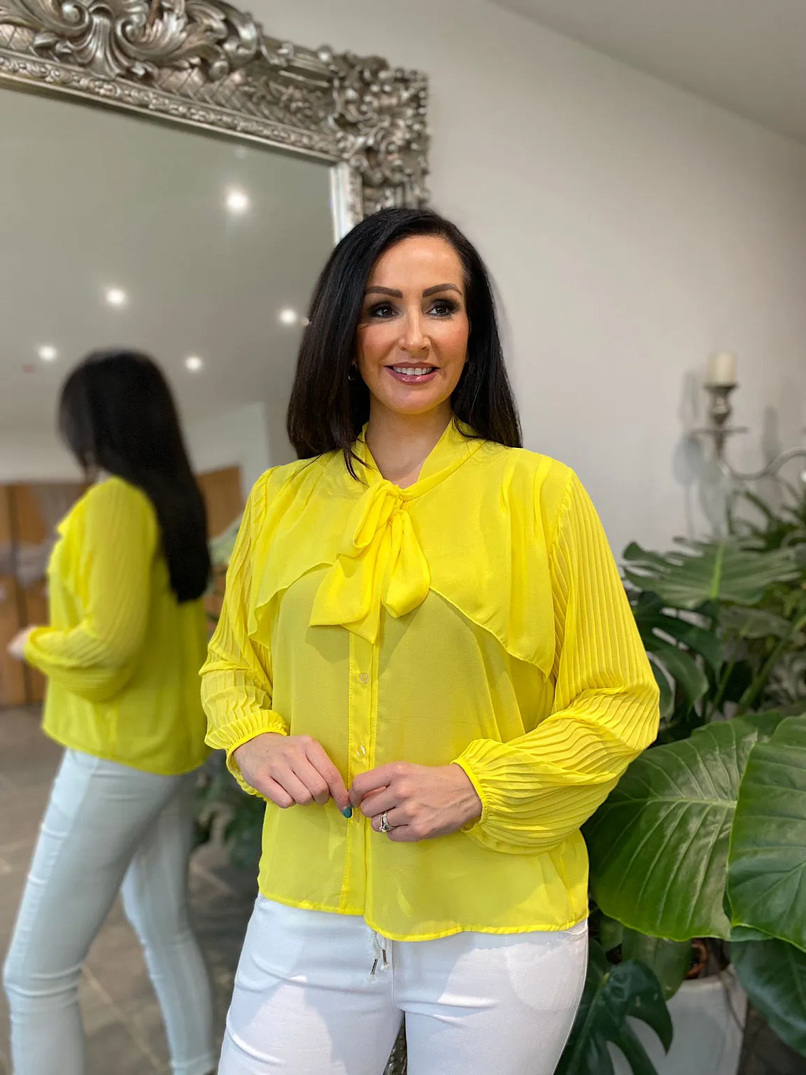 Yellow Pleated Sleeve Blouse Diana