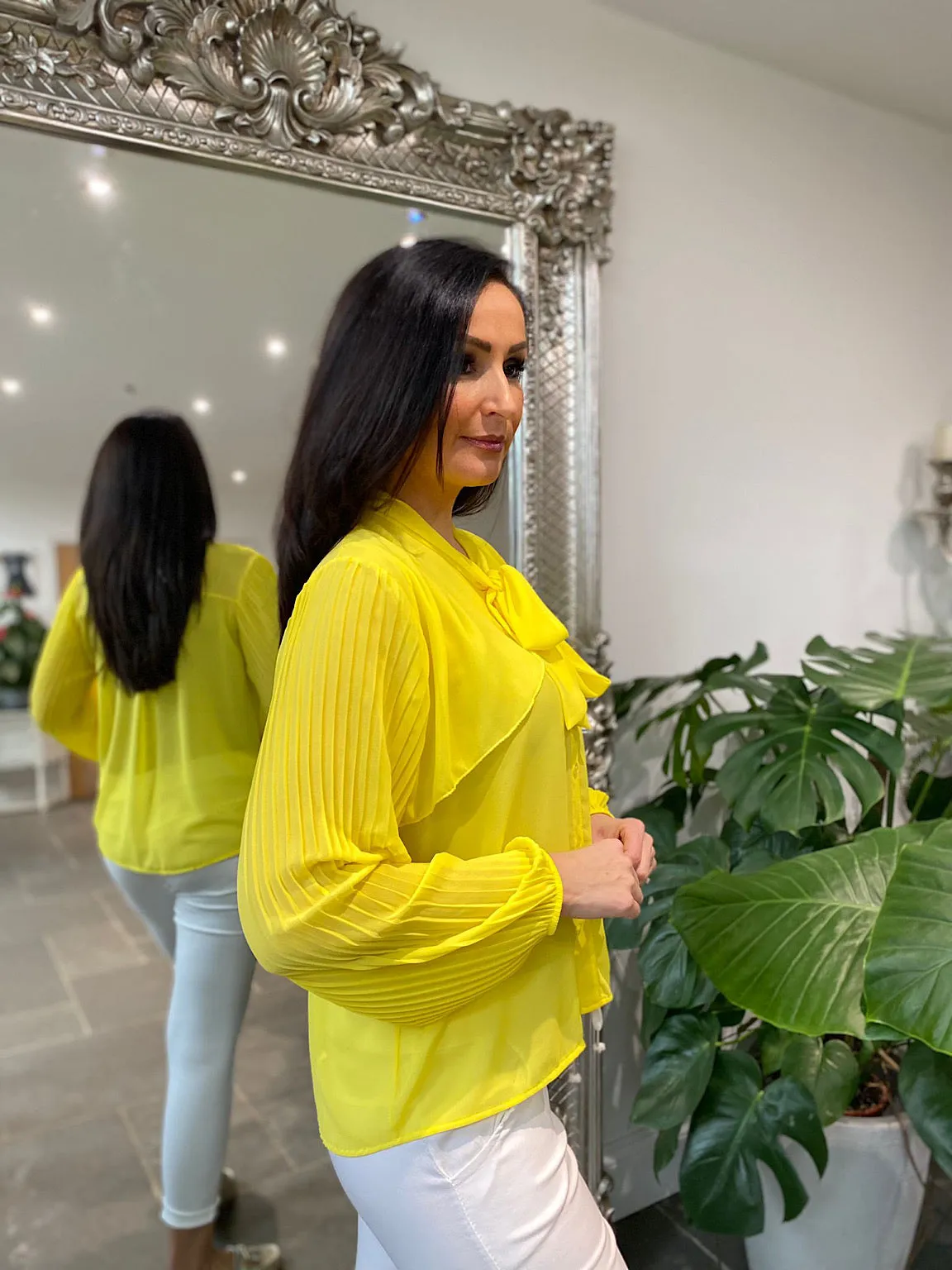 Yellow Pleated Sleeve Blouse Diana