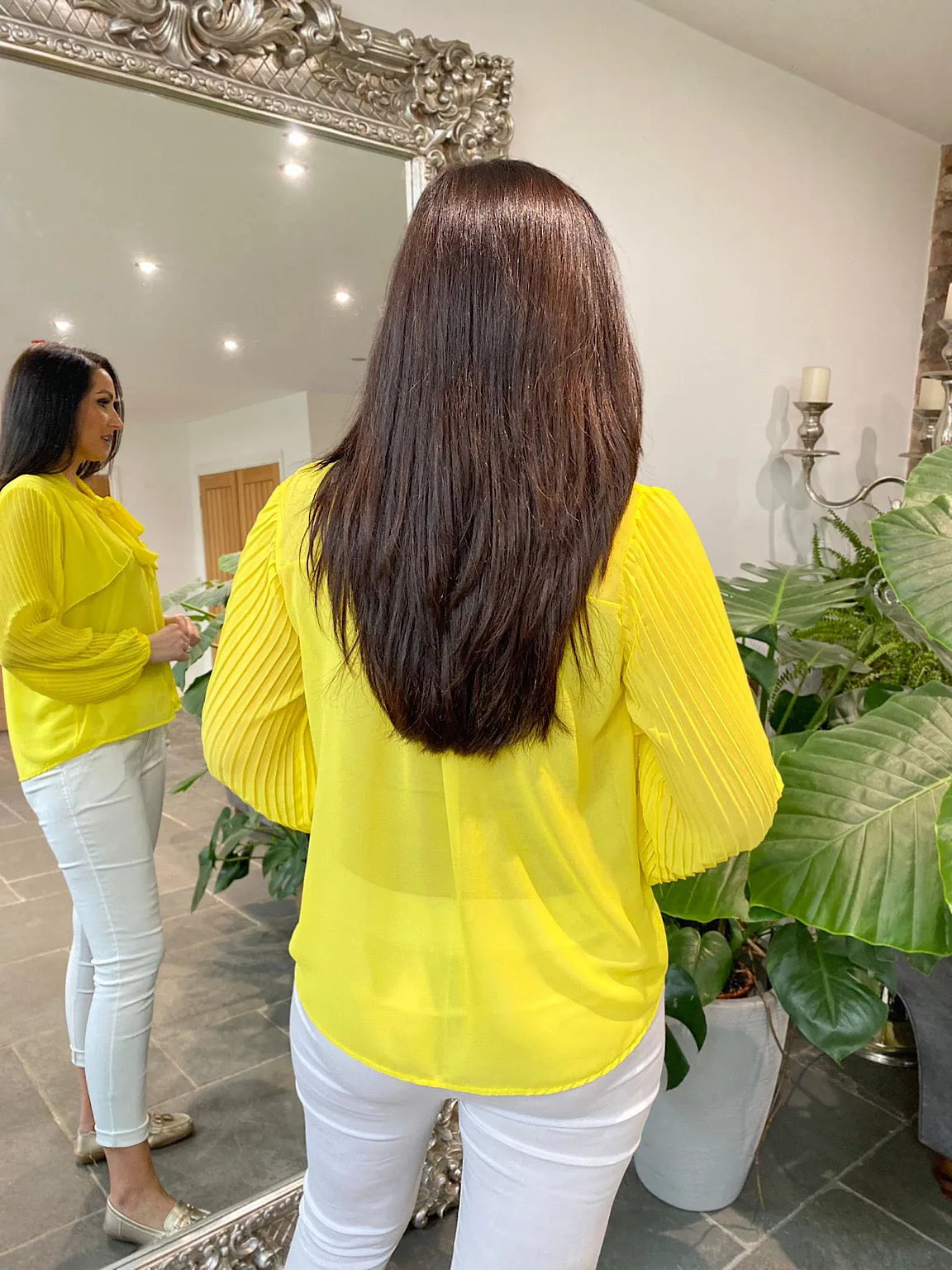 Yellow Pleated Sleeve Blouse Diana