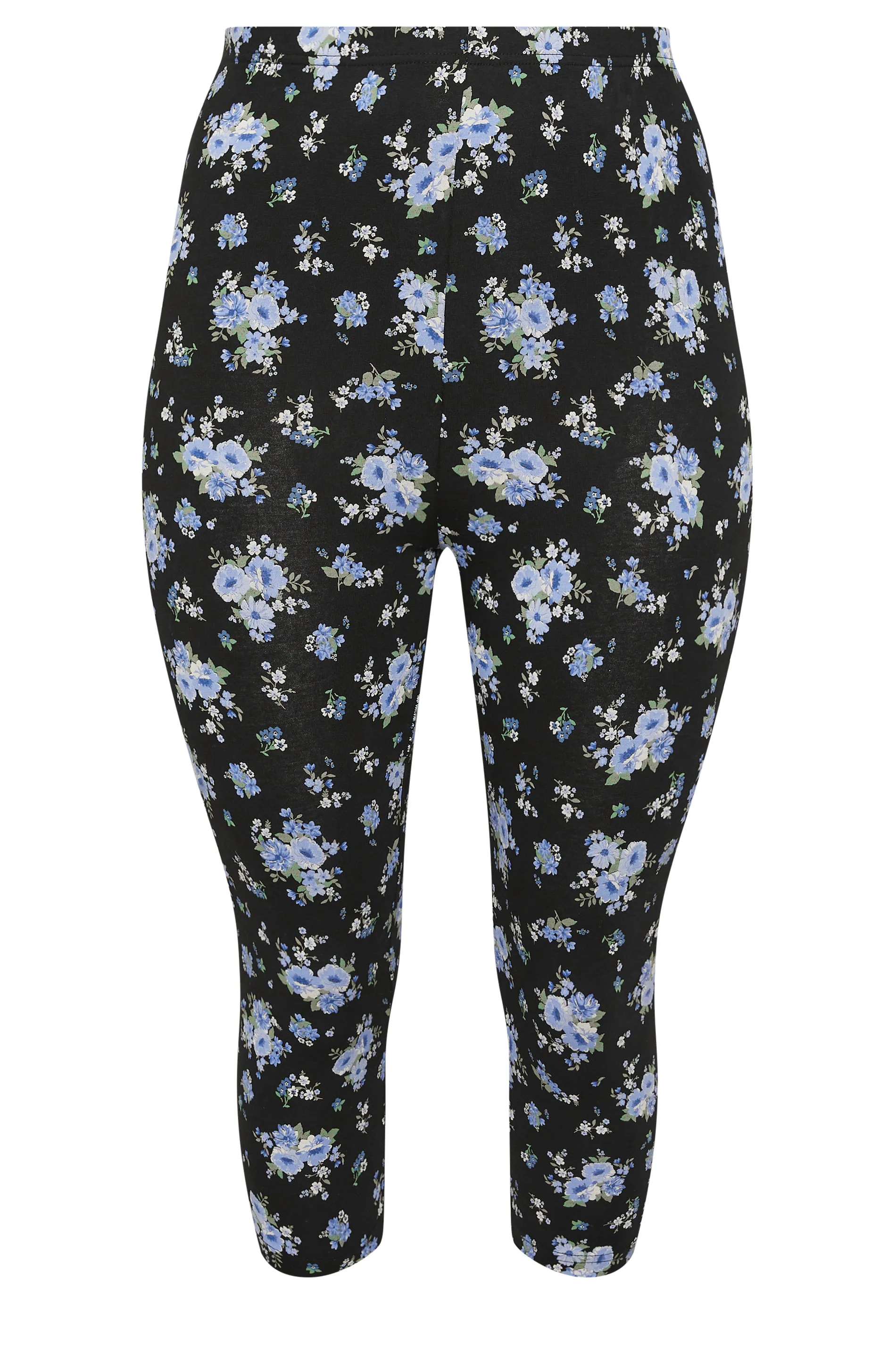 YOURS Curve 2 PACK Black & Blue Floral Print Cropped Leggings