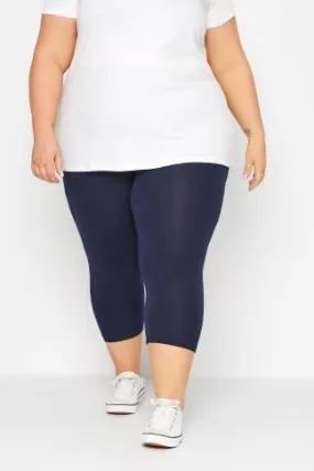 YOURS FOR GOOD Curve Navy Blue Cotton Stretch Cropped Leggings